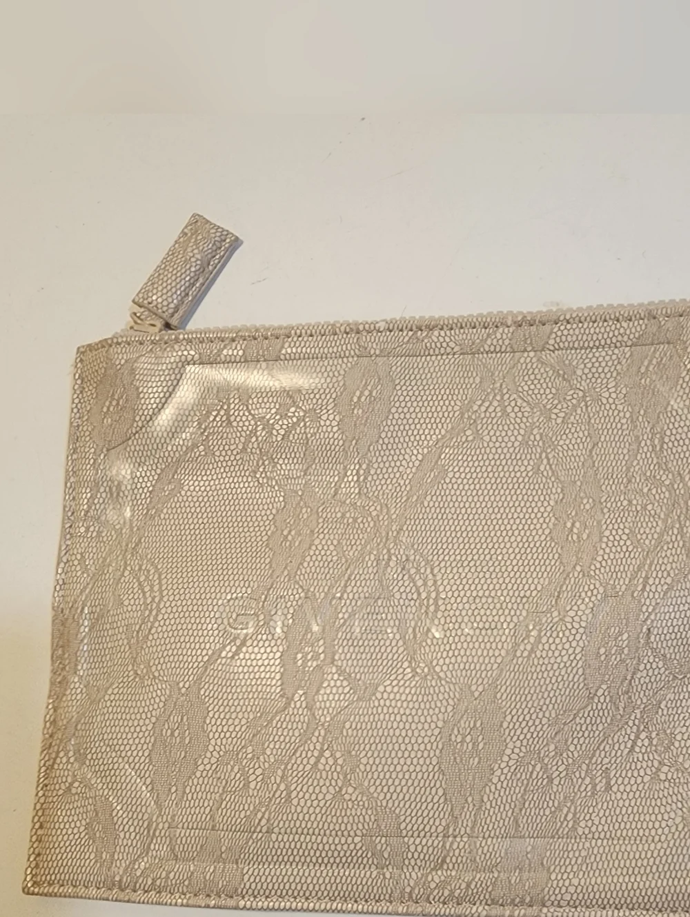 GIVENCHY Lace-Overlay Look Zipper Pouch Clutch in Light Beige